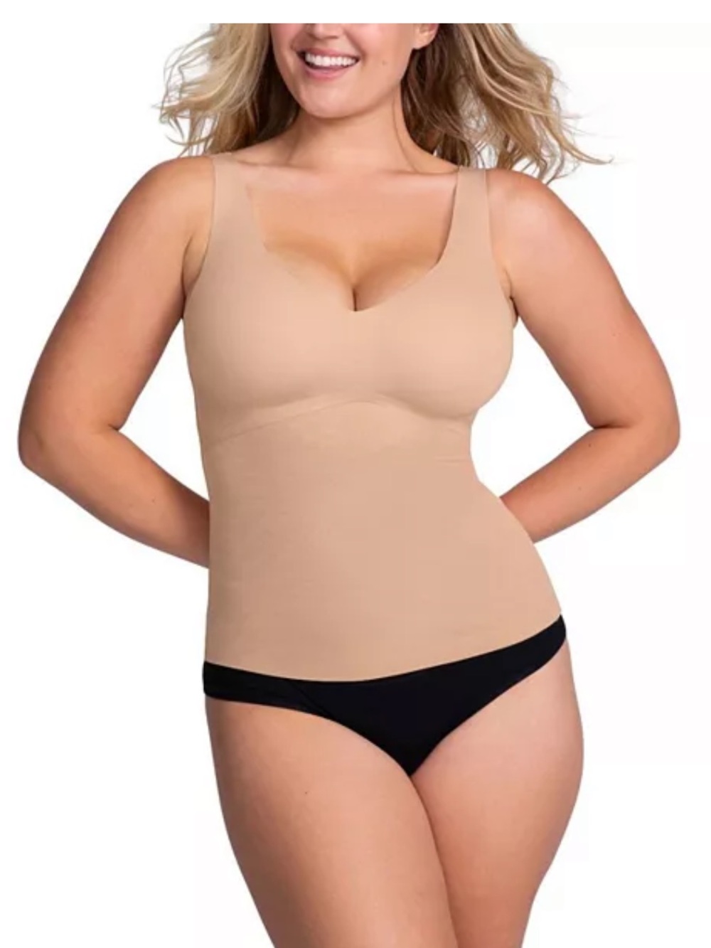 Honeylove Liftwear Tank V Neck Sculpting Shaping Top in Sand